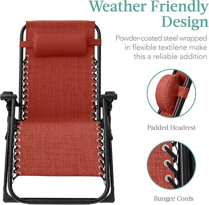 Best Choice Products Oversized Zero Gravity Chair, Folding Outdoor Patio Recliner, XL Anti Gravity Lounger w/Removable Cushion, Cup Holder, Side Tray, 350lb Capacity - Burnt Orange