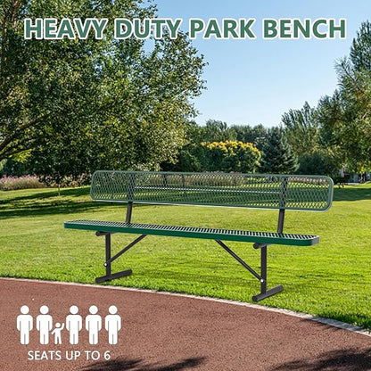 8FT Park Benches for Outside, Garden Benches Weatherproof with Backrest - Heavy-Duty Metal Bench for Patio Porch Backyard School Sports Church Locker Room Bench Commercial-Grade Seating Green
