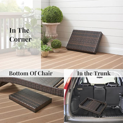 Outdoor Wicker Rattan Side Table, Patio End Table for Garden, Deck, Porch, Yard or Poolside 23.6Lx15.8Wx15.8H inches Brown
