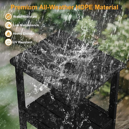 Outdoor Side Table, 17.7-Inch Small Patio Side Table with Adjustable Feet, All-Weather HDPE Adirondack End Table for Porch Deck Balcony Pool, Easy Maintenance, Black