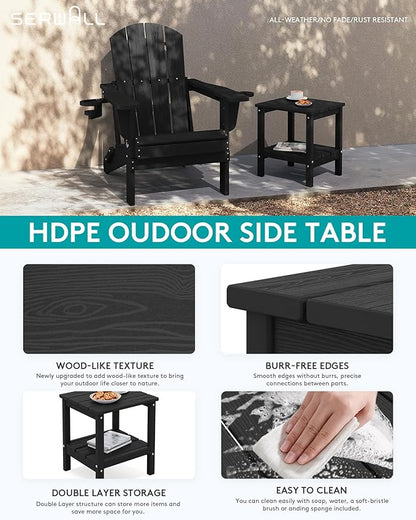 SERWALL 2-Tier HDPE Outdoor Side Table, Weatherproof Rectangular Adirondack Side Table, Black