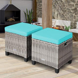 Tangkula 2 Pieces Patio Rattan Ottomans, Outdoor Wicker Footstool Footrest Seat with Soft Cushions and Steel Frame - Photo 2