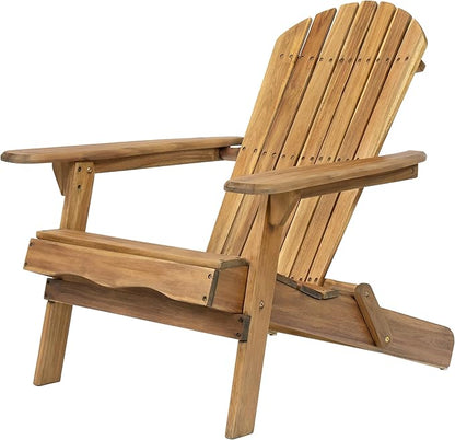 Adirondack Chair, Folding Adirondack Chairs, Acacia Wood Material, Fire Pit Chairs Features Slatted Seat and Back, Wide Armrests, for Deck Backyard Patio Outdoor Garden (Natural Stained)