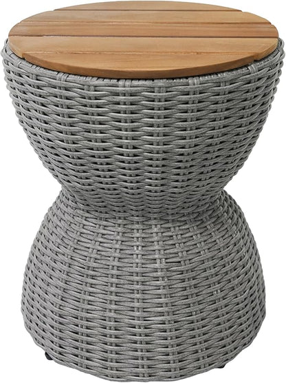 Christopher Knight Home Denhill 15.25" Outdoor Side Table, Round Patio End Table with Wood Top and Wicker Base, Small Outdoor Coffee Table for Balcony Garden, Accent Garden Stool, Grey+Natural