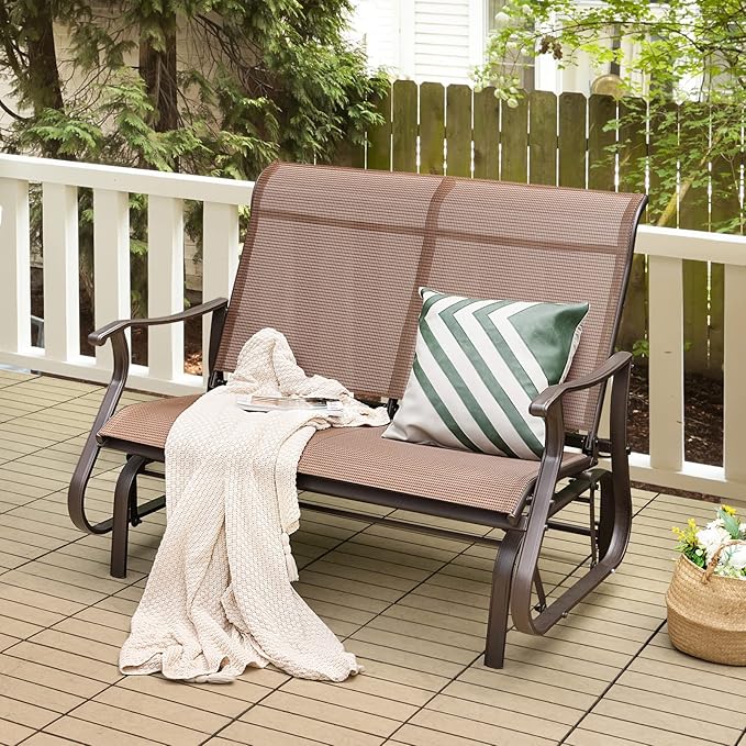 Giantex Outdoor Glider Bench Chair - Extra-Large 2 Person Loveseat with Breathable Fabric, Steel Frame - Photo 2