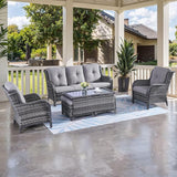 HUMMUH Outdoor Furniture 6 Pieces Patio Furniture Set Wicker Outdoor Sectional Sofa with 2 Patio Chairs, Ottomans - Photo 2