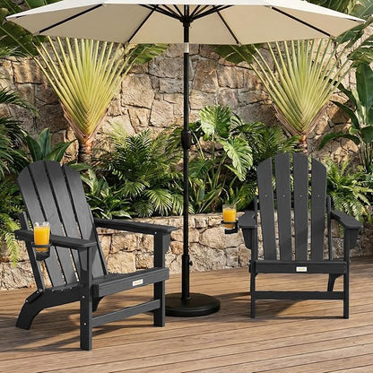 Folding Adirondack Chairs Set of 2, All Weather Stable Gun-Leg Design Fire Pit Chairs with Cupholder for Outside