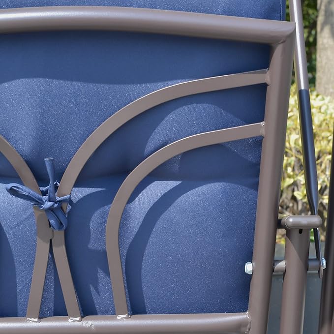 Outsunny 2-Person Patio Swing Bench with Adjustable Shade Canopy, Soft Cushions, Throw Pillows and Tray, Dark Blue - Photo 9
