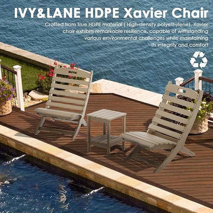IVY&LANE Portable Xavier-Chairs Set of 2 | Folding-Adirondack-Chair | Wave | HDPE Plastic | Wood Grain | All-Weather Resistant | for Outdoor Fire-Pit Patio Lawn Beach Poolside