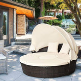 HAPPYGRILL Patio Round Daybed with Canopy, Outdoor Wicker Rattan Sectional Sofa with Coffee Table, Cushions - Photo 3