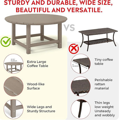 Costaelm Patio Conversation Table, Tatio Accent HDPE Outdoor Weather Resistant, Round Outdoor Porch Balcony Patio Drink Table for Outside, Pool, Backyard, Weathered Wood