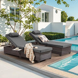 Outdoor Lounge Chairs, Pool Lounge Chairs Set of 2, Outdoor Chaise Lounge with Adjustable Backrest & Cup Holder - Photo 3