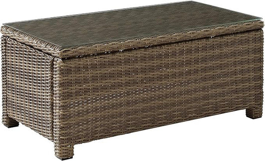 Crosley Furniture Bradenton All Weather Rattan Wicker Outdoor Coffee Table for Patio, Deck, Porch, Brown