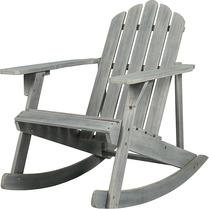 Eyely PTA1000B Harvey Outdoor Patio Classic Acacia Wood Adirondack Rocking Chair, Gray for Bohemian, Classic, Country, Cottage, Farmhouse, Rustic
