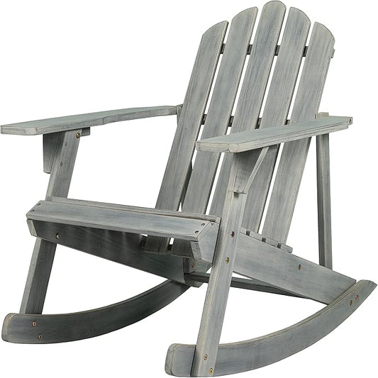JONATHAN Y PAT1000B Kiawah Outdoor Patio Classic Acacia Wood Adirondack Rocking Chair for Garden, Lawn, Backyard, Pool, Deck, Beach, Firepit, Gray