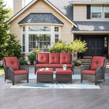 Belord Outdoor Wicker Furniture 5 Pieces Patio Furniture Sofa Set Patio Wicker Chairs with Ottomans Conversation Set for Porch Garden Deck Balcony Poolside