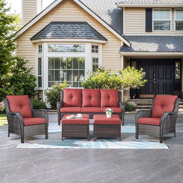 Belord Outdoor Wicker Furniture 5 Pieces Patio Furniture Sofa Set Patio Wicker Chairs with Ottomans Conversation Set - Photo 1