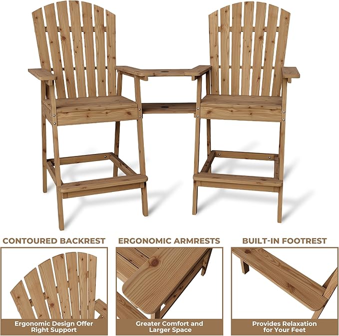 Outdoor Adirondack Barstools with Connecting Tray, Tall Adirondack Chairs Bar Chairs for Deck, Balcony, Backyard, Patio Bar Stool Chair with High Back, Bar Height Adirondack Chairs Set of 4