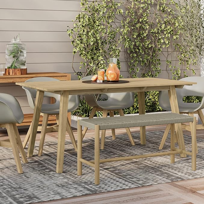 SIMPLIHOME Dahlia SOLID ACACIA WOOD 18 inch x 46 inch Contemporary Outdoor Indoor Bench in Natural Taupe for the Garden