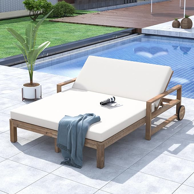 Polibi 4-Position Adjustable Outdoor Double Chaise Lounge Chair for 2 Persons - Photo 1