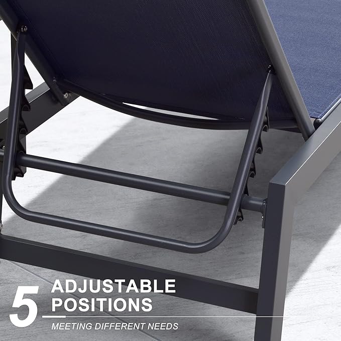 PURPLE LEAF Outdoor Patio Chaise Lounge Set 4 Pieces Pool Lounge Sunbathing Chairs with Wheels Chair for Yard (4 Navy Blue Lounges W/Side Table)