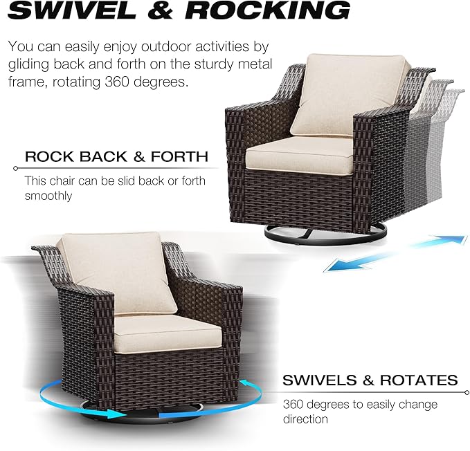 Joyside Swivel Patio Chairs Set of 2, Wicker Patio Furniture with Wide Armrest and Thick Cushions - Photo 3