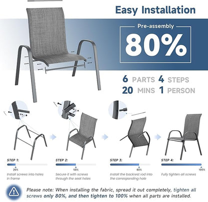 Amopatio Patio Chairs Set of 4, Breathable Garden Outdoor Furniture for Backyard Deck,Outdoor Stackable Dining Chairs for All Weather, Dark Grey