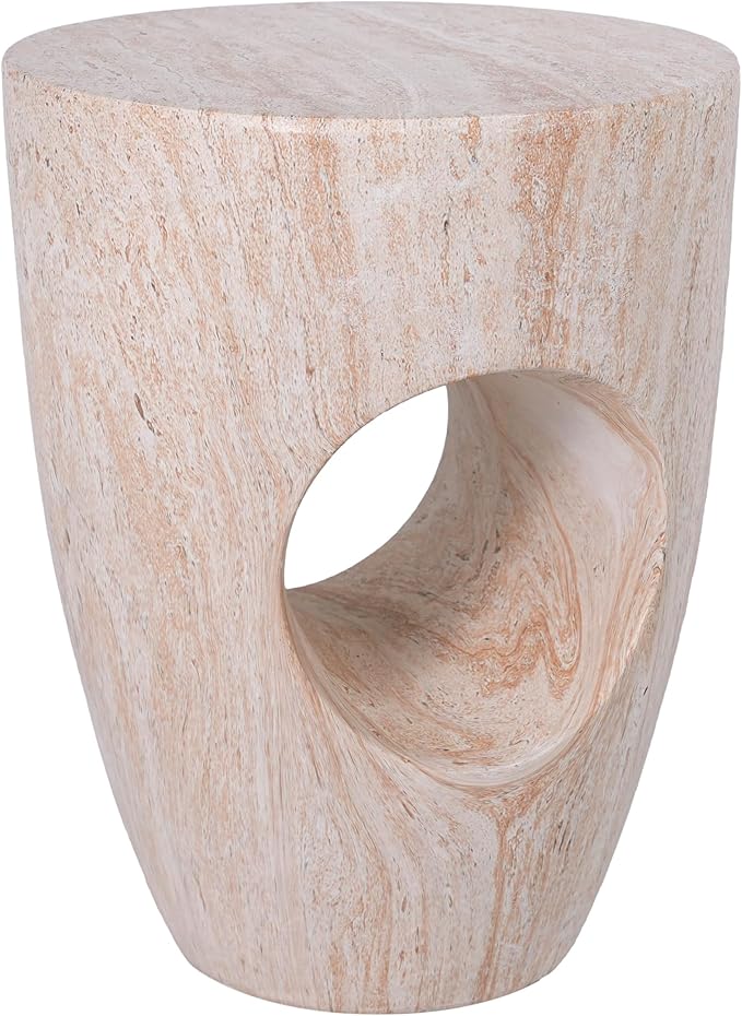Merax 19.29" H Modern Round MgO Side Table with Cutout Accent, Faux Marble Outdoor Garden Stool & Indoor End Table - Photo 7