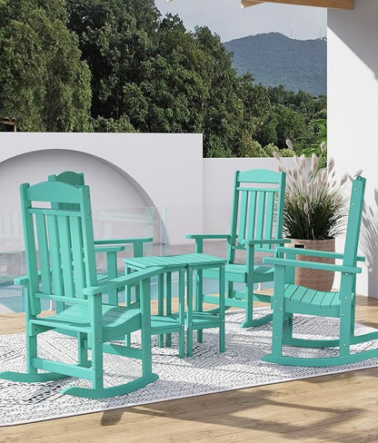 FOOWIN Outdoor Rocking Chair Set of 2, High Back Patio Rocking Chair, HDPE All Weather Resistant Porch Rocker for Adult, Oversized Rocking Chairs for Garden, Lawn, Indoor & Outdoor Use, Lake Blue