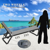Domi Pool Lounge Chairs Set of 2 with Side Table, Aluminum Outdoor Chaise Lounge with Wheels - Photo 6