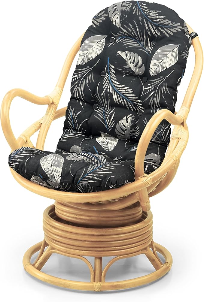 Wickerix Java Lounge Swivel Rocking Chair Rattan Wicker Handmade, Natural Color (Light Brown Cushion, Natural)