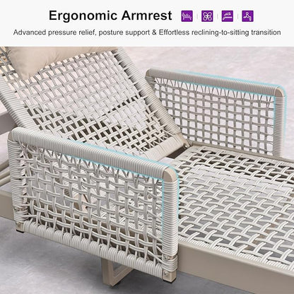 PURPLE LEAF 2 Pieces Outdoor Chaise Lounge Set Rattan Wicker Lounger with Arms Poolside Furniture Adjustable Recliners Patio Lounge Chairs for Beach Yard Garden Balcony, Champagne
