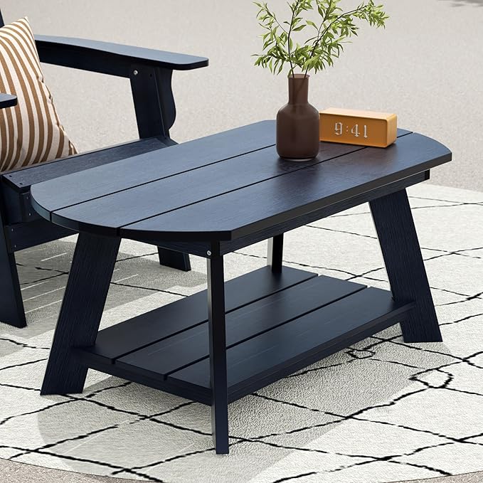 WestinTrends Tuscany Outdoor Coffee Table, All Weather HIPS 2 Tier Patio Adirondack Coffee Table, Navy - Photo 4