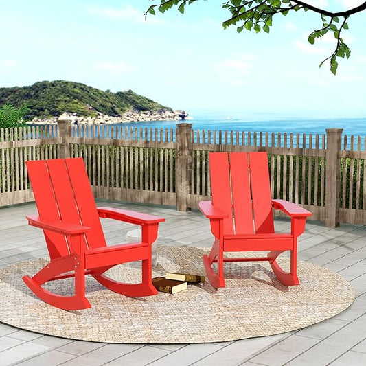 WO WESTIN OUTDOOR HDPE Shoreside Modern Rocking Poly Adirondack Chair (Set of 2),Red