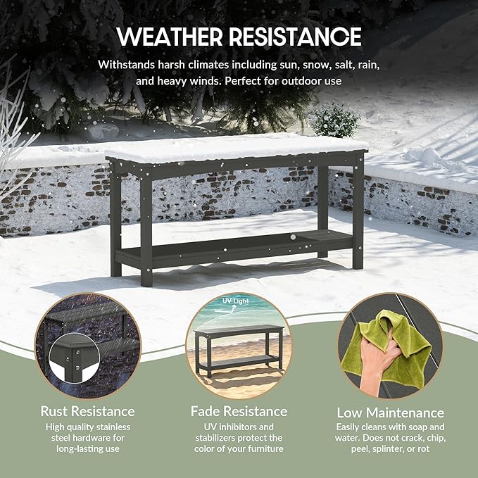 WestinTrends Malibu 55" Outdoor Patio HDPE Adirondack 2-Tier Shelf Console Table, Gray