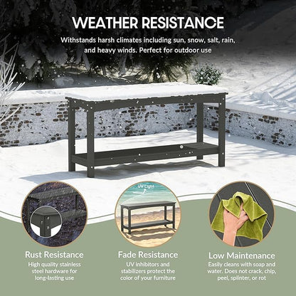 WestinTrends Malibu 55" Outdoor Patio HDPE Adirondack 2-Tier Shelf Console Table, Gray