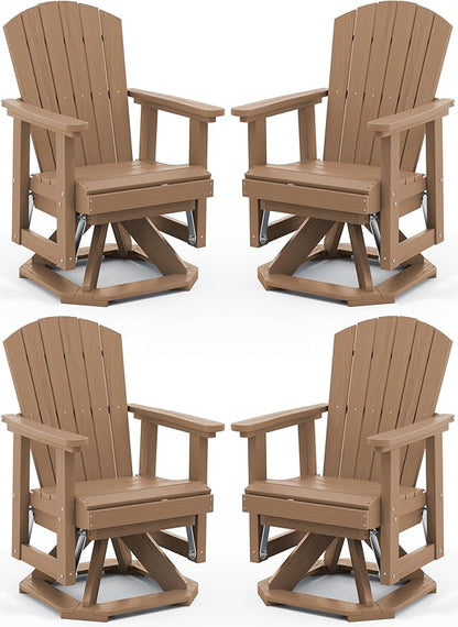 SERWALL Adirondack Swivel Glider Chair, HDPE Glider Set of 4 for Outdoor, All-Weather Glider Chair for Porch, Balcony, Wood Brown