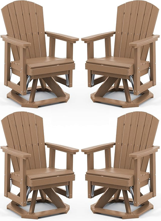 SERWALL Adirondack Swivel Glider Chair, HDPE Glider Set of 4 for Outdoor, All-Weather Glider Chair for Porch, Balcony, Wood Brown