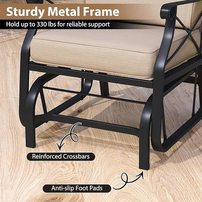 Tangkula Outdoor Glider Rocking Chair, Patio Gliding Chair Furniture with Metal Frame and Thick Cushions for Porch, Balcony, Garden and Yard (1 Pack)