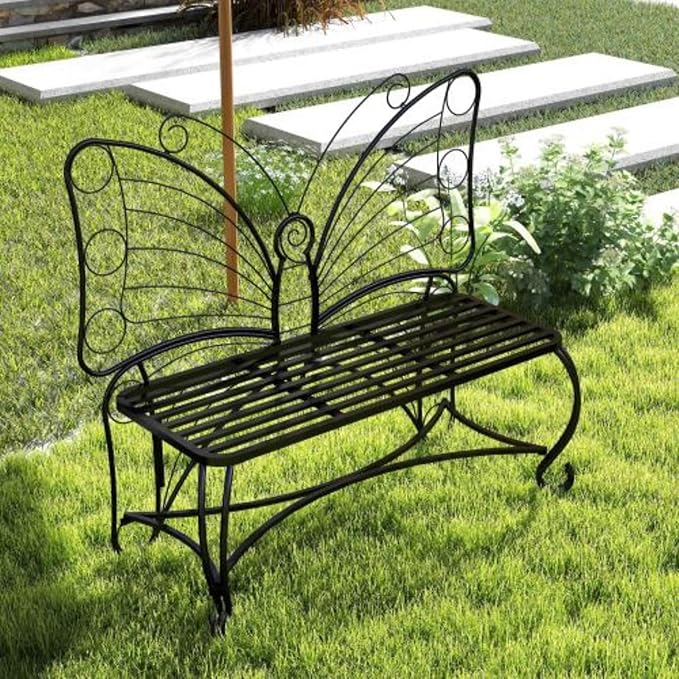 Outdoor Bench Terrace Seat, Butterfly Shape Metal Garden Bench, Park Bench Outdoor Seat, Multifunctional Chair, Suitable for Garden, Courtyard, Park, Entrance