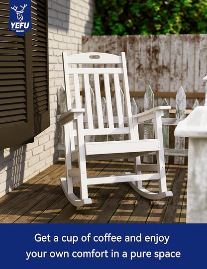 YEFU Outdoor Rocking Chair Porch: Outdoor Patio Rocking Chairs-Oversized Rocker Chair-All Weather Poly Rocker Lawn Chairs for Adult-Seat Area 22"x21"-Backrest Height 31"-380lbs Weight Capacity-White