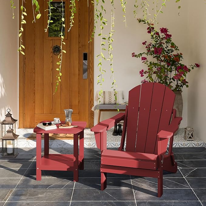 SERWALL Double Adirondack Side Table Set of 2, End Table- Red - Photo 9