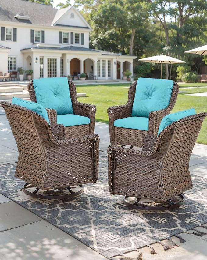 Patio Chairs Outdoor Swivel Glider - Set of 4 High Back Outside Brown Wicker Rattan Rocking Chair with Thick Cushion - Photo 6