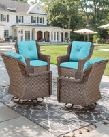 Patio Chairs Outdoor Swivel Glider - Set of 4 High Back Outside Brown Wicker Rattan Rocking Chair with Thick Cushion - Photo 6