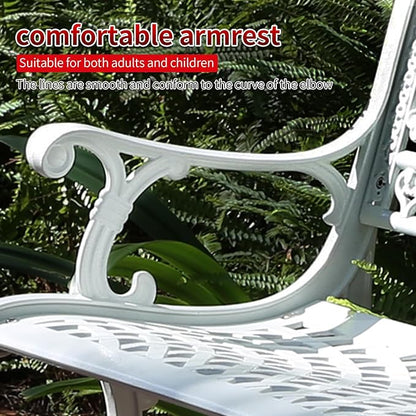 51" Outdoor Bench Garden Bench Cast Aluminum Bench with Floral Back Metal Front Porch Benches for Yard Patio Entryway Park (Pitted White)