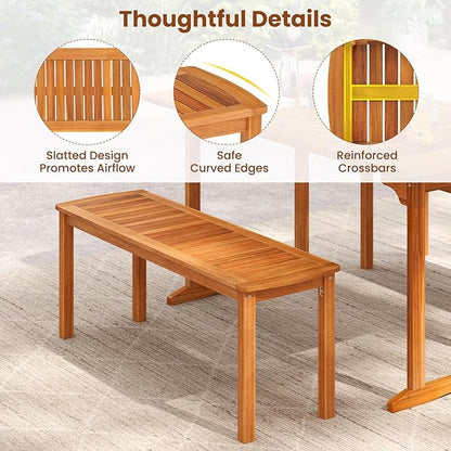 RELAX4LIFE Wood Patio Outdoor Bench - 48’’ Backless Acacia Wooden Dining Bench w/Slatted Seat, 2-Person Farmhouse Indoor Outside Furniture for Entryway Garden Park Porch Poolside, 800LBS Max Load (2)