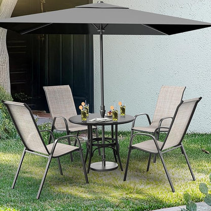 VINGLI Patio Chairs Set of 8 – Stackable Outdoor Dining Chairs with Comfortable Sling High Back Chairs and Armrests for Lawn, Poolside, Courtyard, Balcony, Garden, Yellow