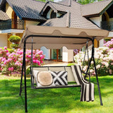 Tangkula 3 Person Patio Swing, Steel Frame with Polyester Angle Adjustable Canopy, All Weather Resistant Swing Bench - Photo 3