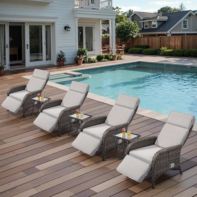 Belord 7 Piece Wicker Patio Furniture Set - 4 Adjustable Outdoor Recliner Chairs with 3 Side Table Patio Conversation - Photo 4