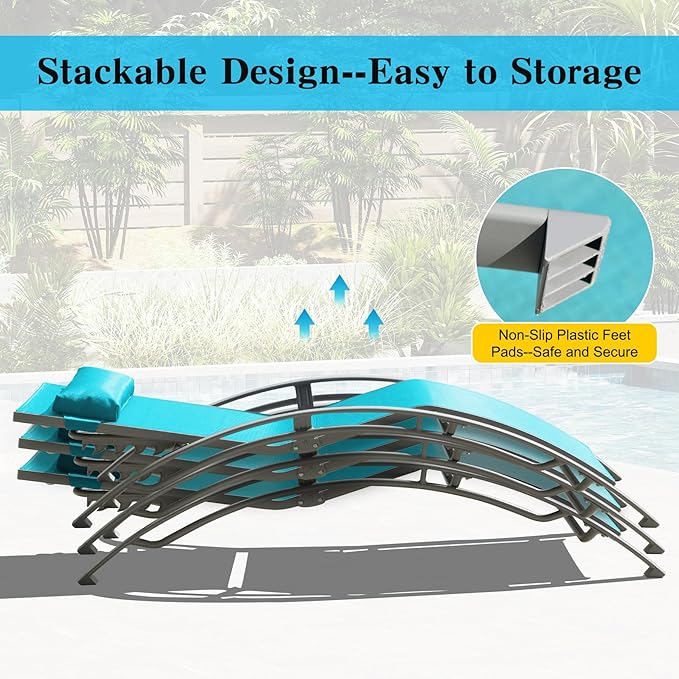 Domi Pool Lounge Chairs Set of 3, Outdoor Chaise Lounge with Side Table - Photo 7